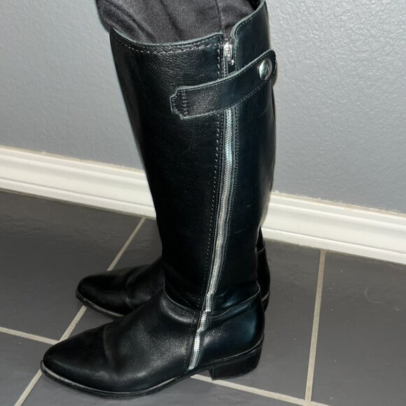 AQUATALIA Geovanna Black Leather Knee High Side Zip Boots - EUC - Women's 8.5 - Picture 9 of 15